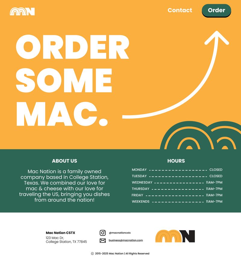 Mac Nation restaurant website mockup