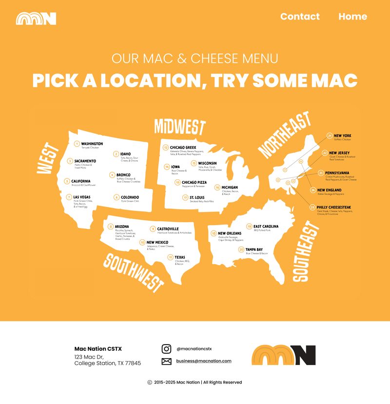 Mac Nation restaurant website mockup — second view