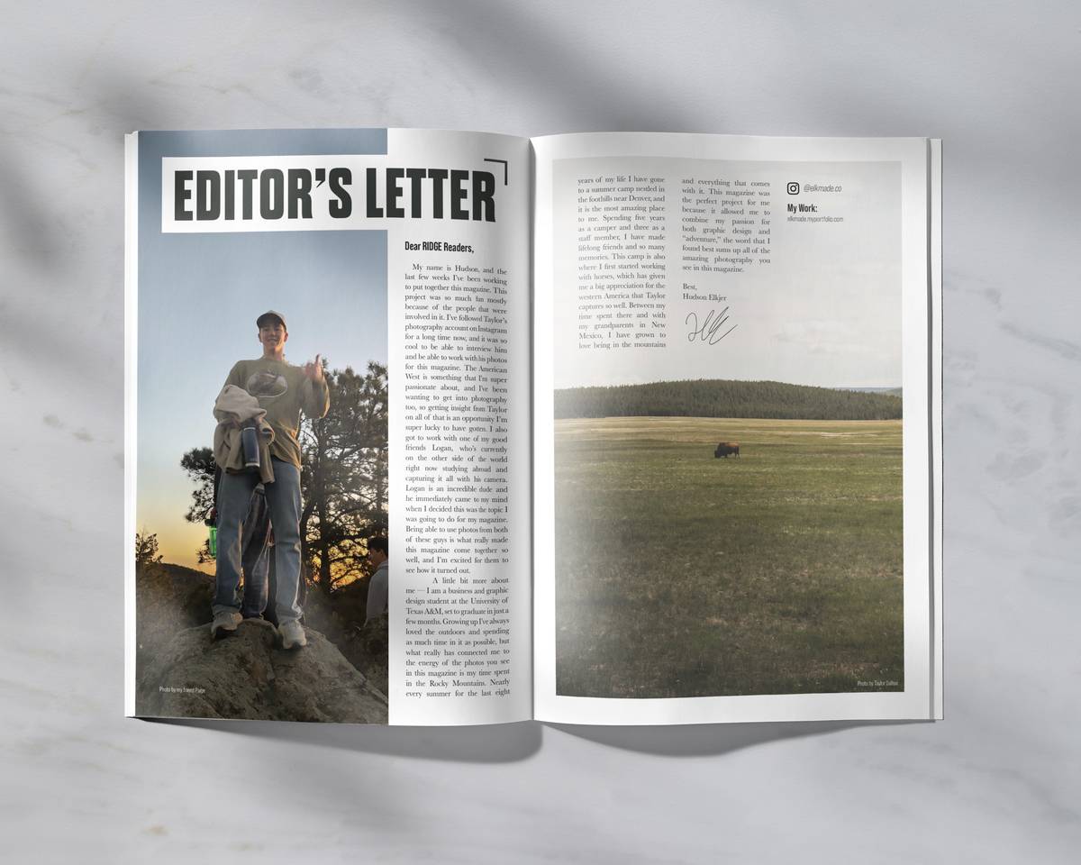 RIDGE Magazine editor's letter spread